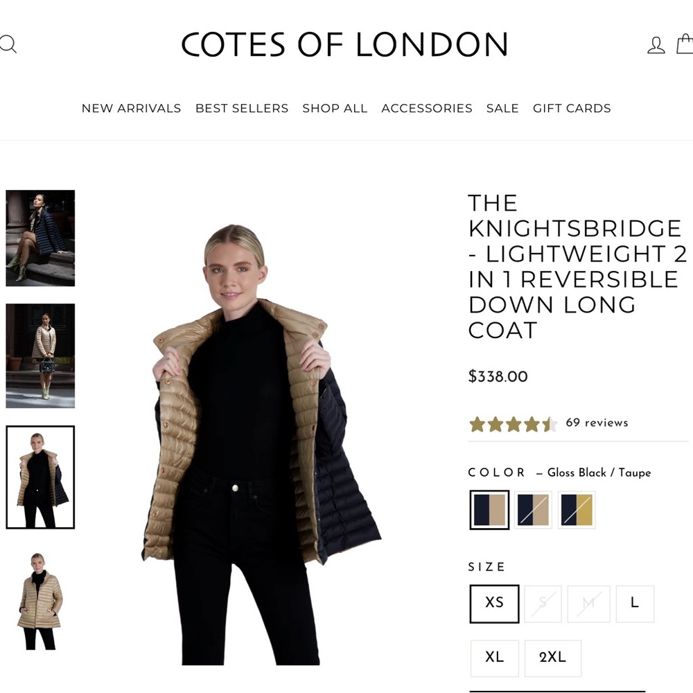 Cotes of London Knightsbridge Lightweight, reversible, down
